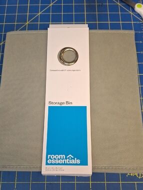 Room Essentials Light Gray Fabric Cube Storage Bin with Metal Grommet New